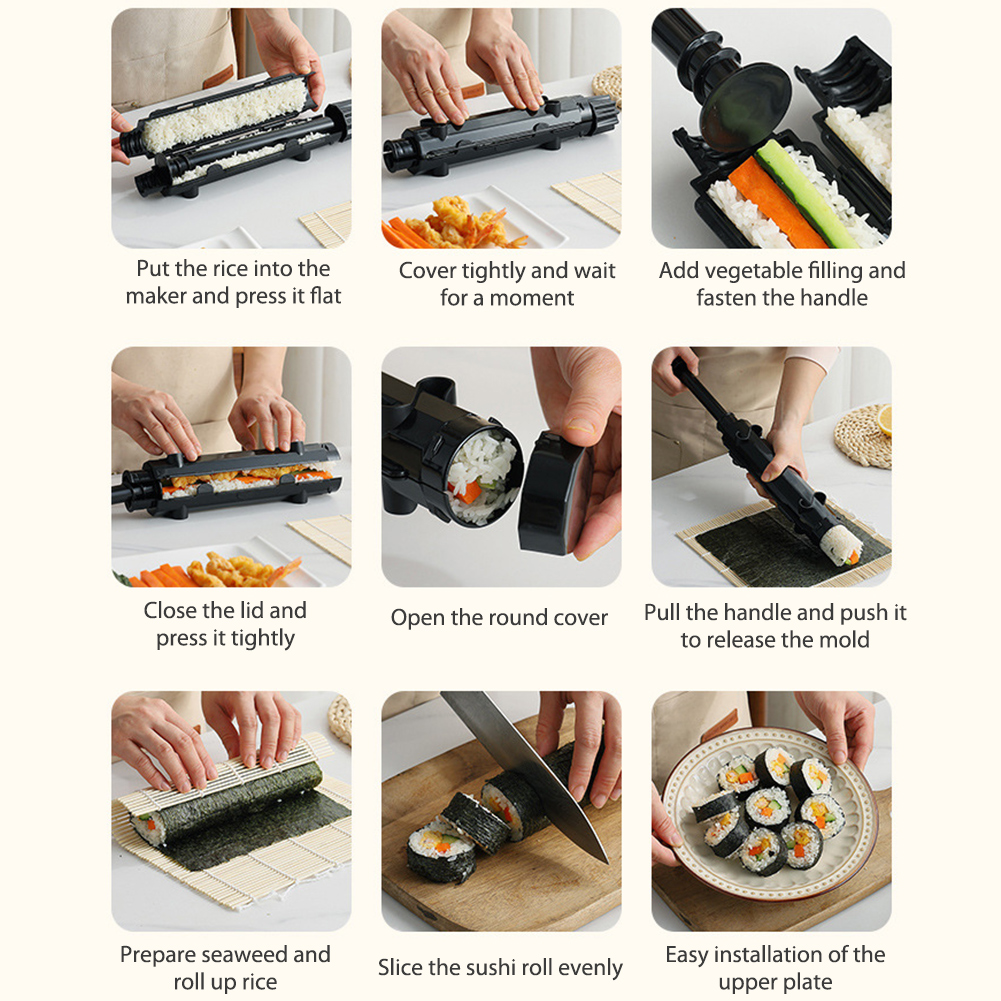 thumbnail image 3 of DQrwqpou Molde para Sushi Molde Cilíndrico para Rodillo Sushi Kit Sushi para Principiantes (negro), 3 of 9