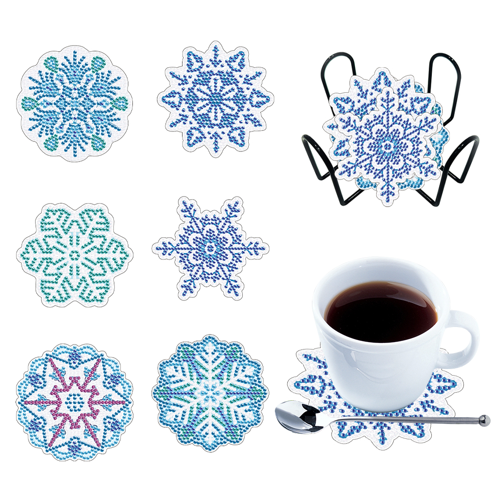 Posavasos artísticos Cgtredaw 6 Uds con Soporte Copos Nieve