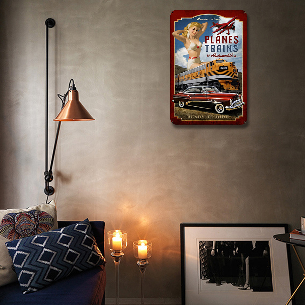 thumbnail image 3 of Pared Con Pintura Hierro Rectangular Cgtredaw Tren placa metal Vintage 30x40cm, 3 of 10