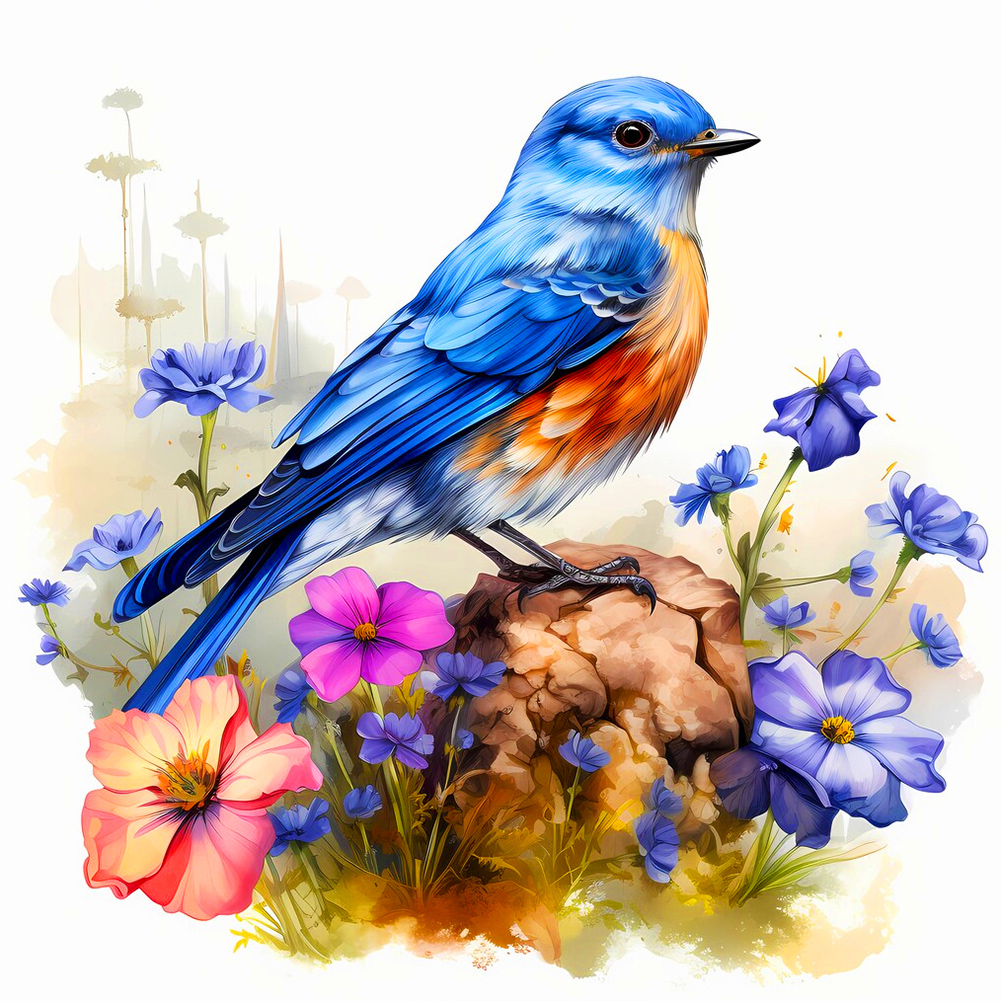 5D DIY Cgtredaw Pájaro Azul Sobre Flores 40x40cm