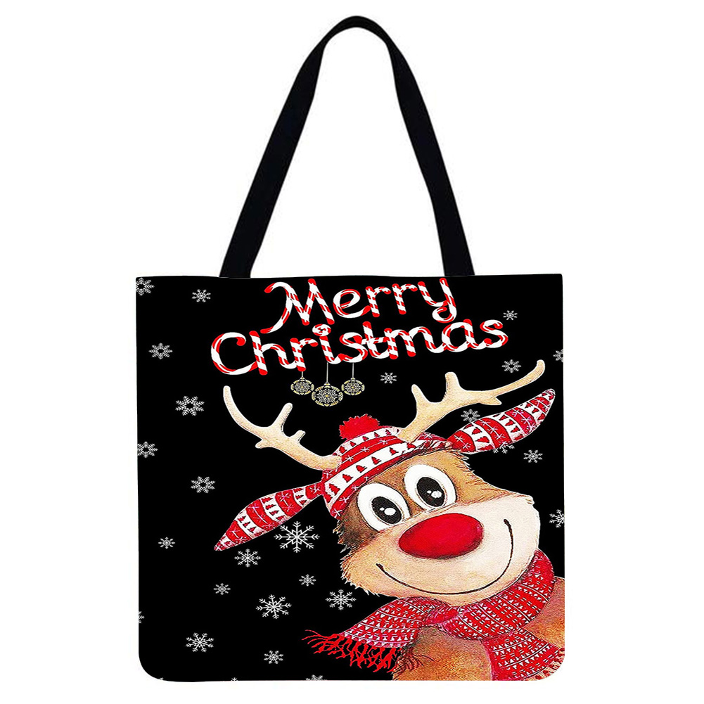 thumbnail image 2 of Feliz Navidad Elk Snowing-Bolsa mano lino gran capacidad, 2 of 2
