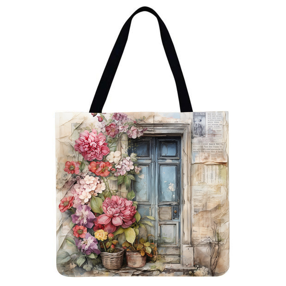 thumbnail image 2 of Flores en la puerta-Bolso Tote Lino Gran Capacidad, 2 of 2