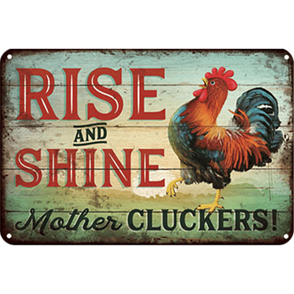 thumbnail image 2 of Placa Metal Vintage Pollos Pintura Hierro Rectangular Arte Pared Bar 30x20cm, 2 of 10
