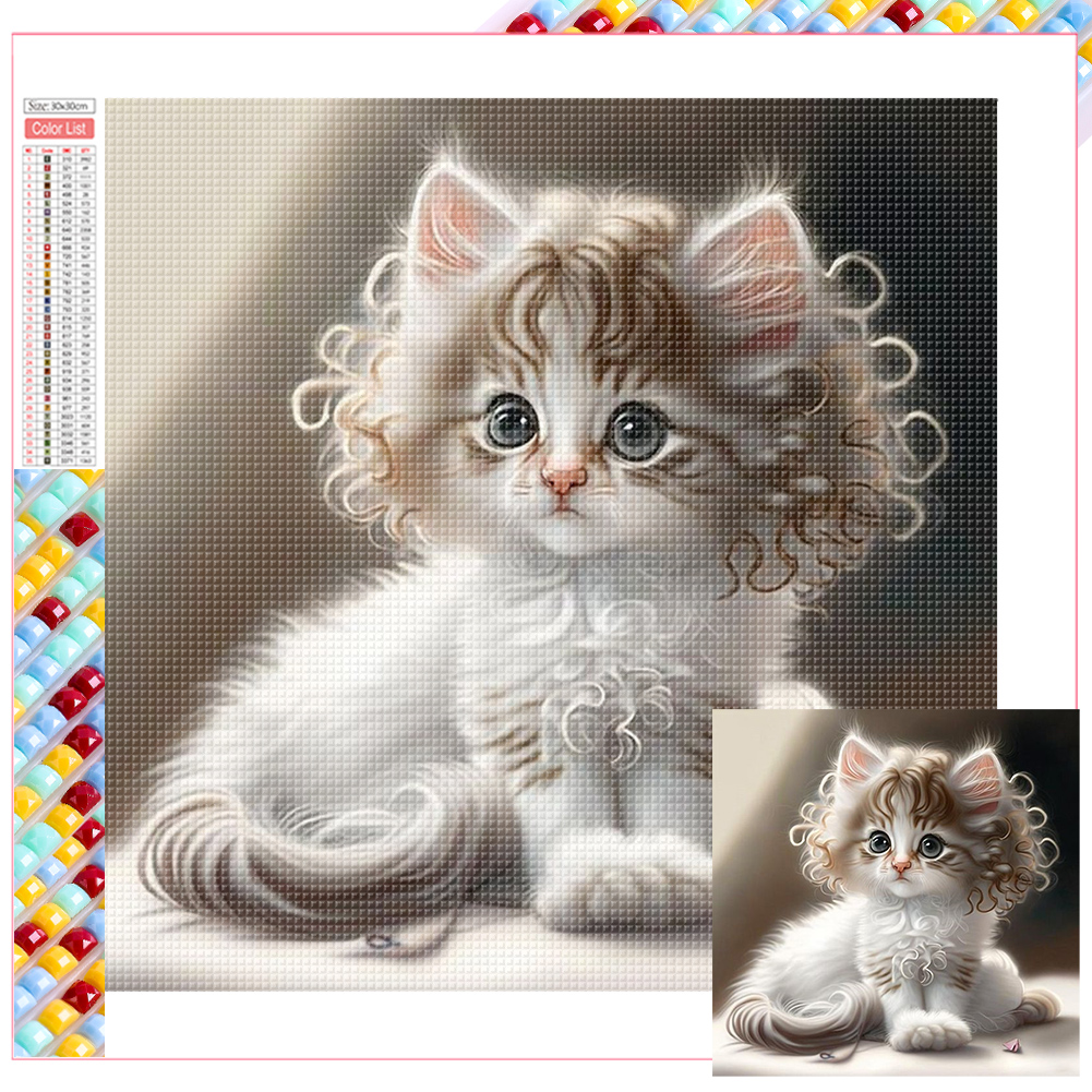 thumbnail image 2 of Con Cuentas Cuadradas 5D DIY Kit Gato Blanco Del 35x35cm, 2 of 10