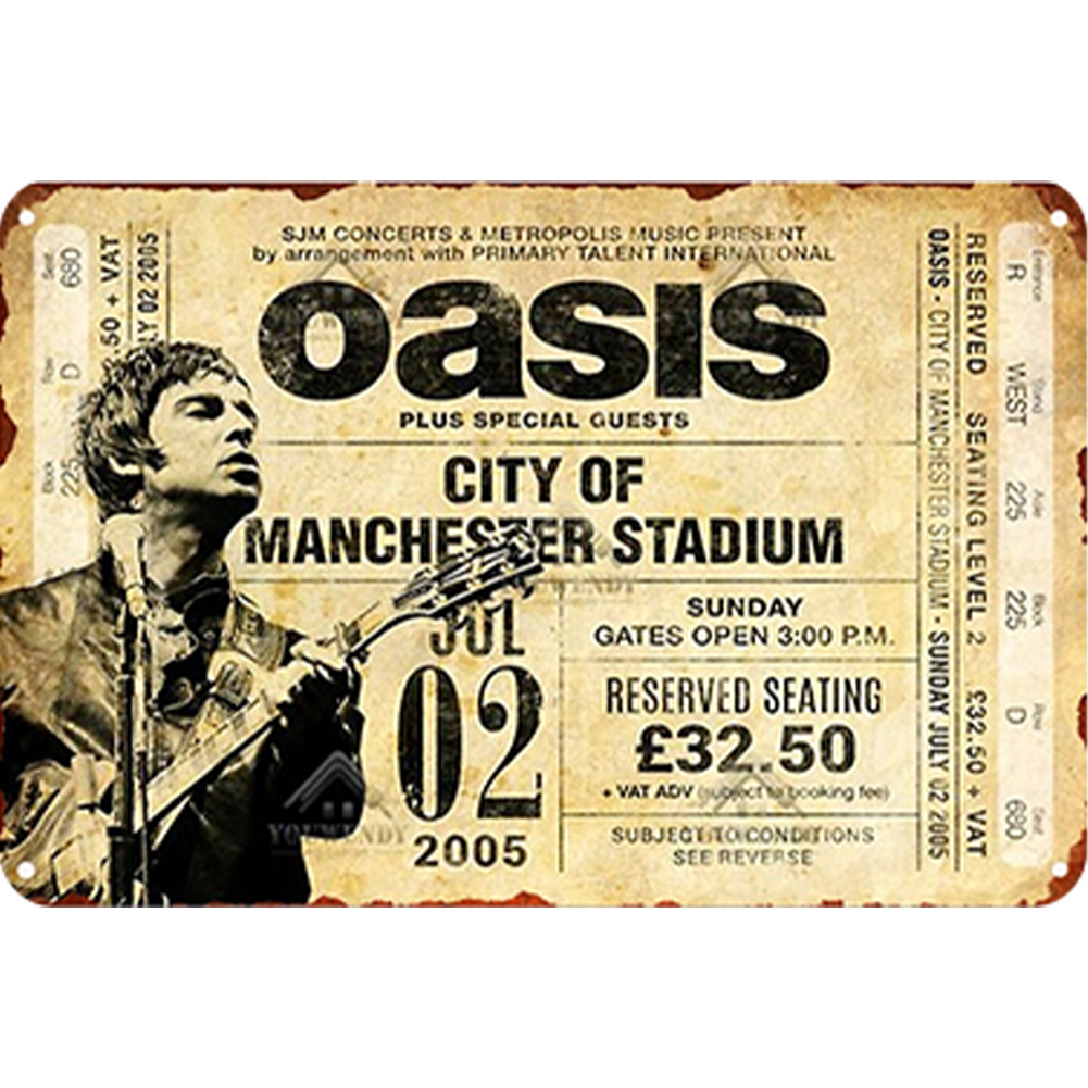 thumbnail image 2 of Placa Metal Vintage Banda Oasis Pintura Hierro Rectangular Arte La Pared 30x20cm, 2 of 10