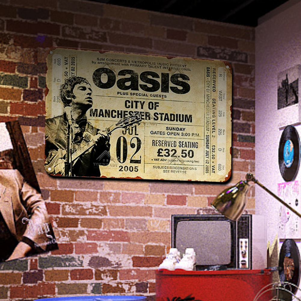 thumbnail image 5 of Placa Metal Vintage Banda Oasis Pintura Hierro Rectangular Arte La Pared 30x20cm, 5 of 10