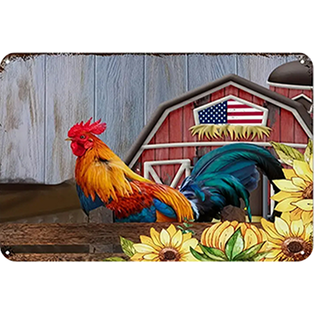 thumbnail image 2 of Placa Metal Vintage Pintura Hierro Rectangular Pollo Arte Pared Del 40x30cm, 2 of 10