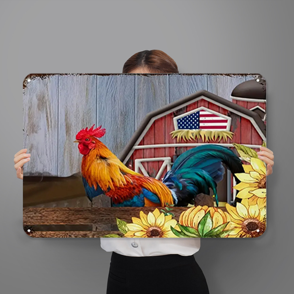 thumbnail image 4 of Placa Metal Vintage Pintura Hierro Rectangular Pollo Arte Pared Del 40x30cm, 4 of 10