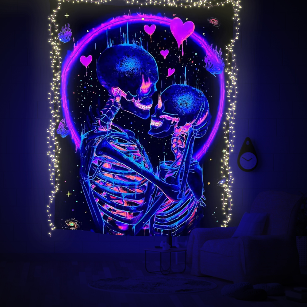 thumbnail image 2 of Tapiz Fluorescente Con Calavera para Pared Alfombra El Sala Estar 145x200cm, 2 of 10
