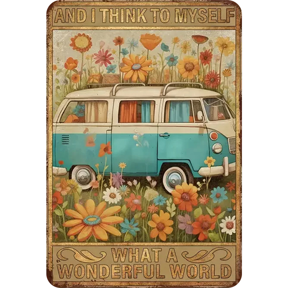 thumbnail image 2 of Placa Metal Vintage Autobús Flores Pintura Hierro Rectangular Arte La Pared 30x40cm, 2 of 10