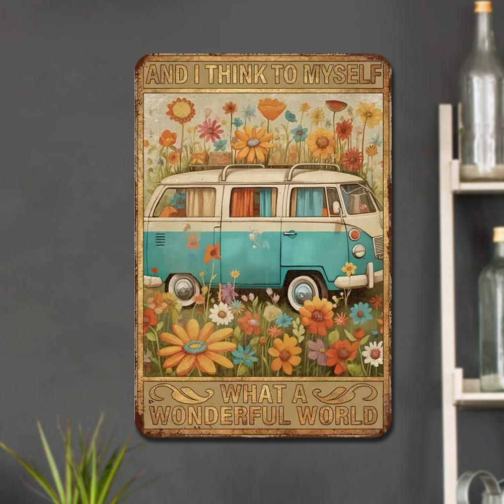 thumbnail image 4 of Placa Metal Vintage Autobús Flores Pintura Hierro Rectangular Arte La Pared 30x40cm, 4 of 10