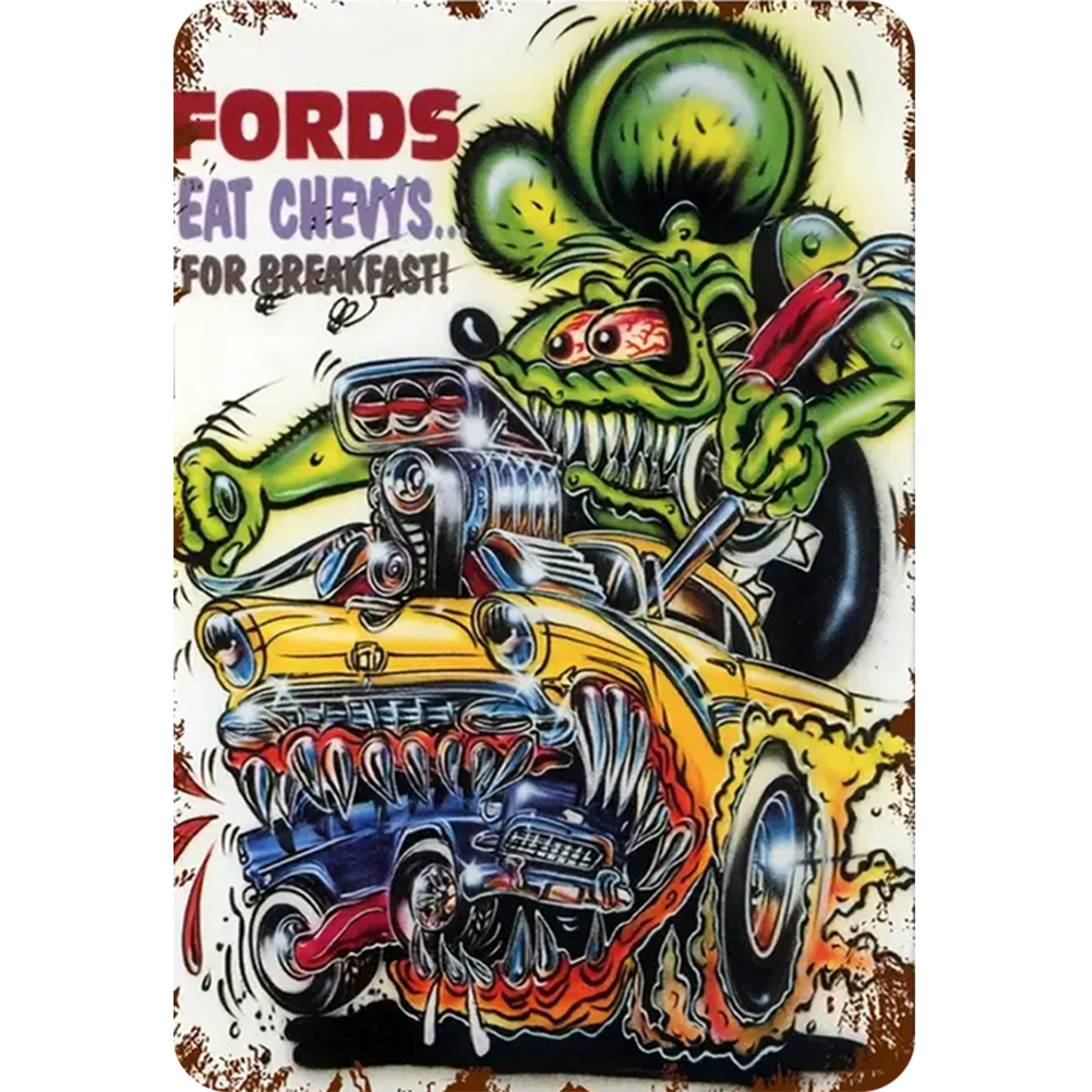thumbnail image 2 of Placa Metal Vintage Hot Rod Art Rat Fink Pintura Hierro Rectangular 20x30cm, 2 of 10