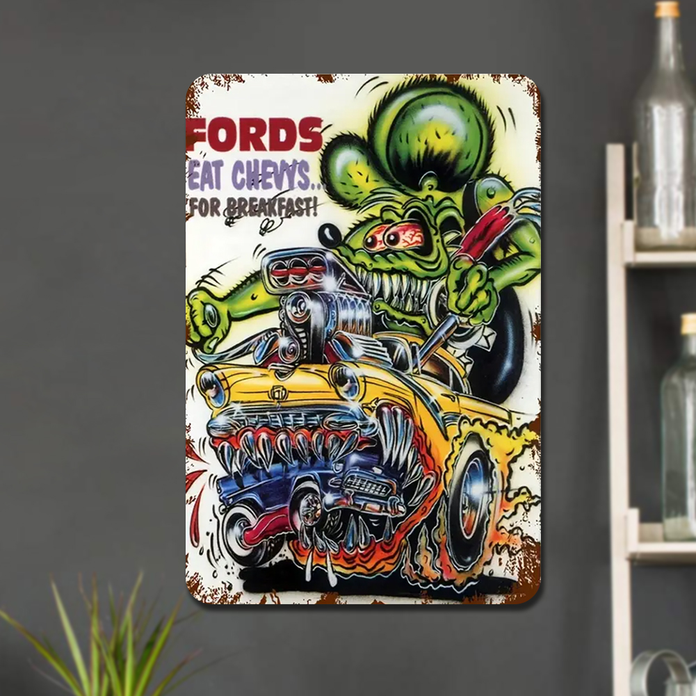 thumbnail image 4 of Placa Metal Vintage Hot Rod Art Rat Fink Pintura Hierro Rectangular 20x30cm, 4 of 10