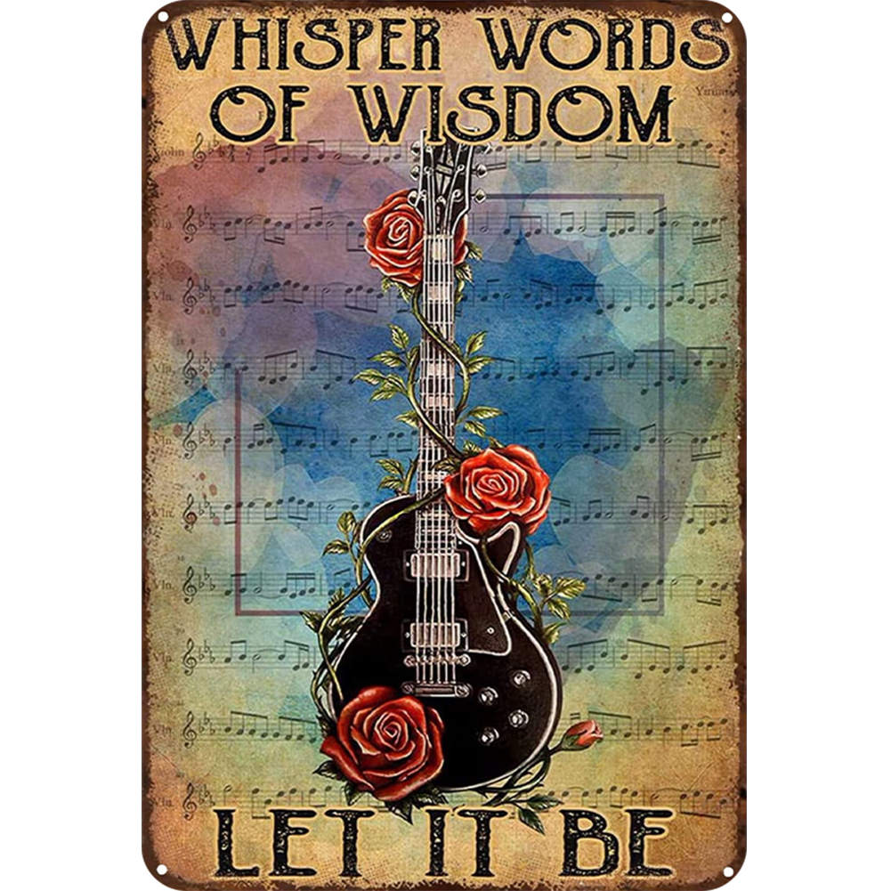 thumbnail image 2 of Placa de metal Vintage Ygjytge Guitarra Rosa Pintura Hierro Rectangular 20x30cm, 2 of 10