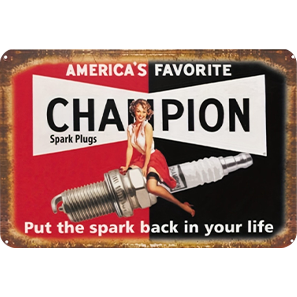 thumbnail image 2 of Placa Metal Vintage Champion Bujía Arte Pintura Hierro Rectangular 30x20cm, 2 of 10