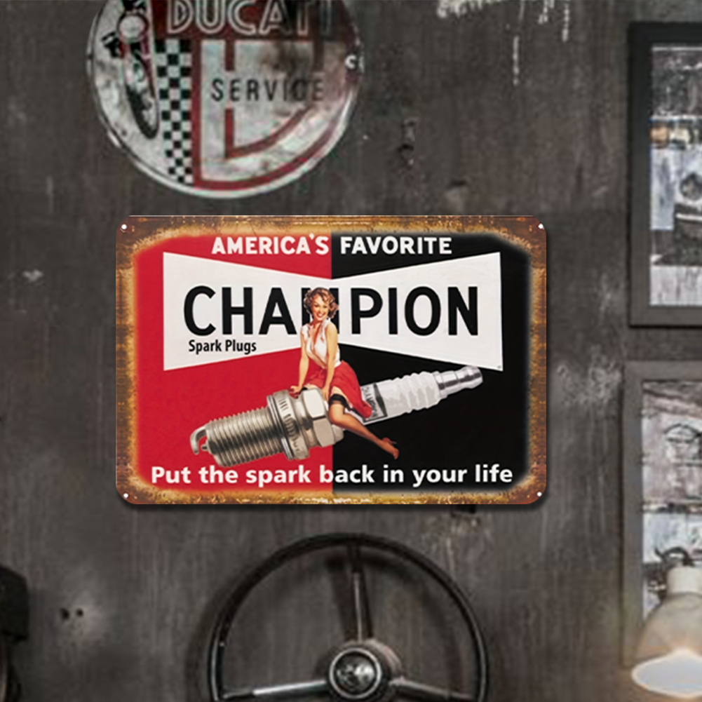 thumbnail image 4 of Placa Metal Vintage Champion Bujía Arte Pintura Hierro Rectangular 30x20cm, 4 of 10
