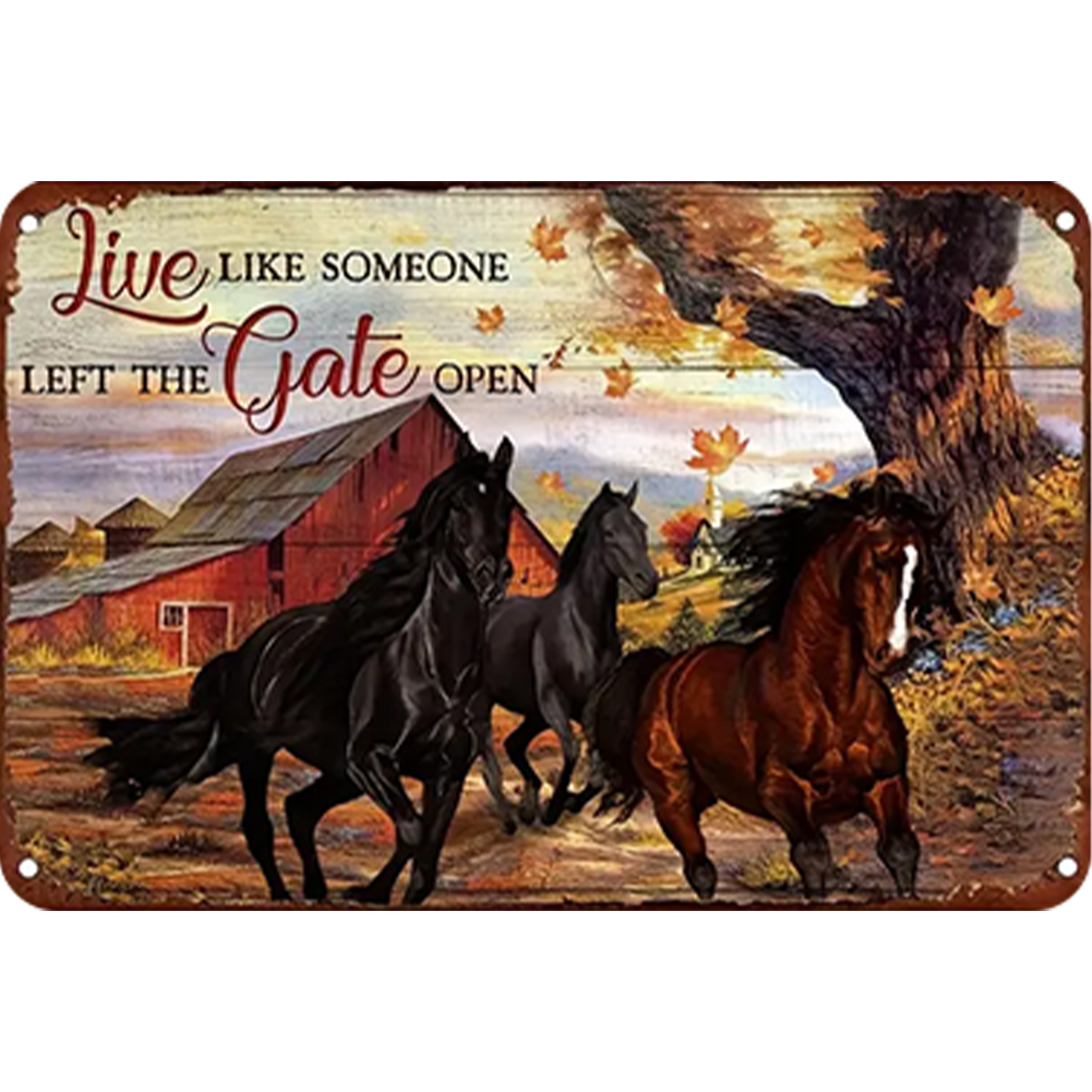 thumbnail image 2 of Pintura Caligrafía Caballo Con Placa Metal Vintage Hierro Rectangular 30x20cm, 2 of 10