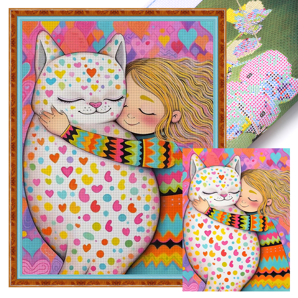 thumbnail image 2 of Hilo Algodón Ecológico Bordado Niña Estampada 11CT Con Punto Cruz Gato 40x55cm, 2 of 10