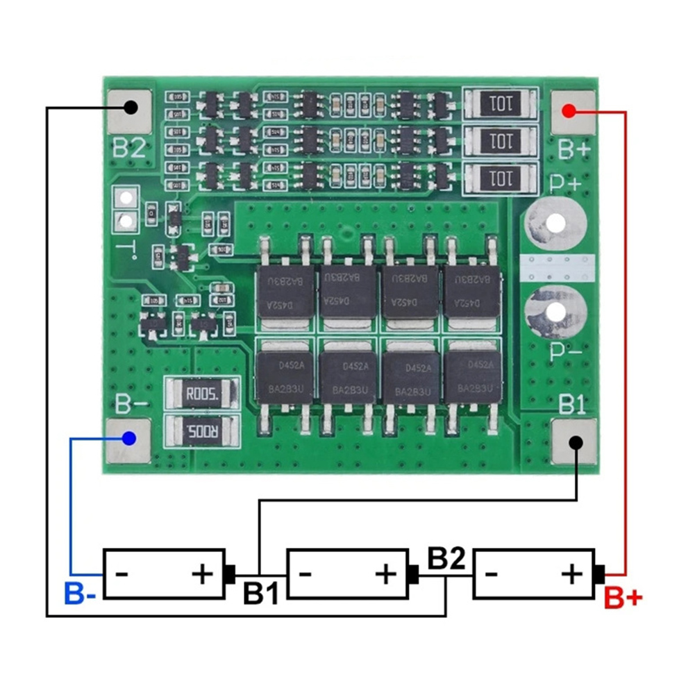 thumbnail image 3 of Placa protección batería litio 3S 25A Li-Ion 18650 BMS PCM con equilibrio, 3 of 6