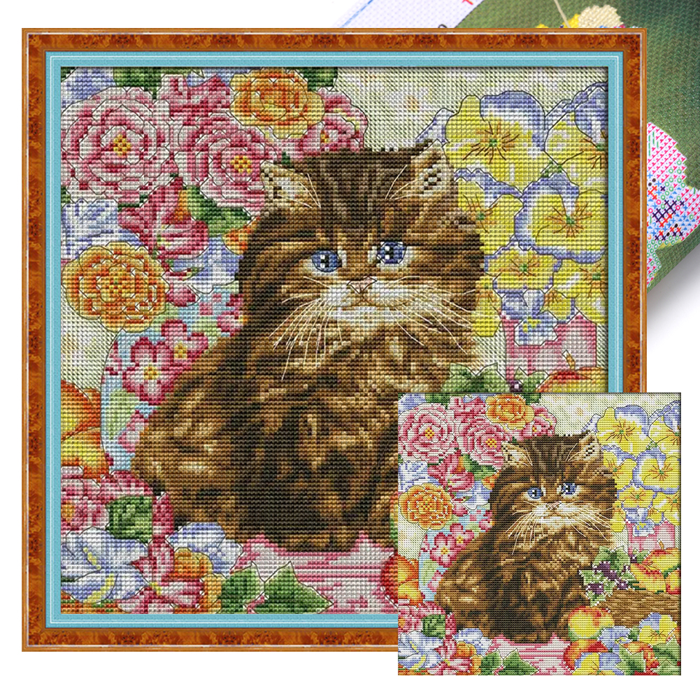 thumbnail image 2 of Kit Punto Cruz Con Gato Hilo Algodón Ecológico Bordado 14CT 30x30cm, 2 of 10