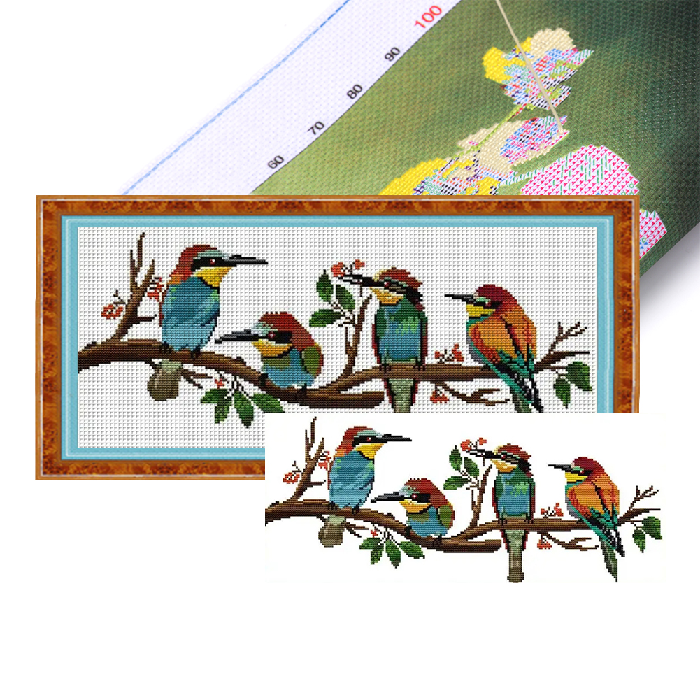 thumbnail image 2 of (DA540) Hilo Algodón Ecológico Bordado 14CT 2 Hebras Impresión 47*21cm Pájaro en La Rama Kit Serie Animal Punto Cruz, 2 of 10