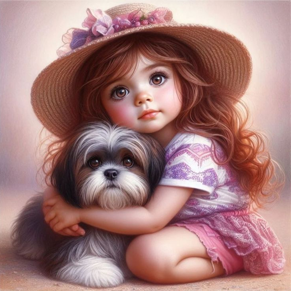 thumbnail image 2 of 5D DIY Niña Y Perro Del Arte Artesanal 40x40cm, 2 of 10