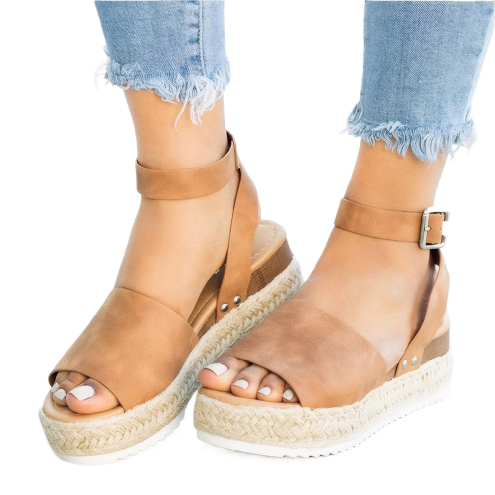 Sandalias Con Correa Hebilla en El Tobillo Zapatos Diarios Cuero PU para Mujer