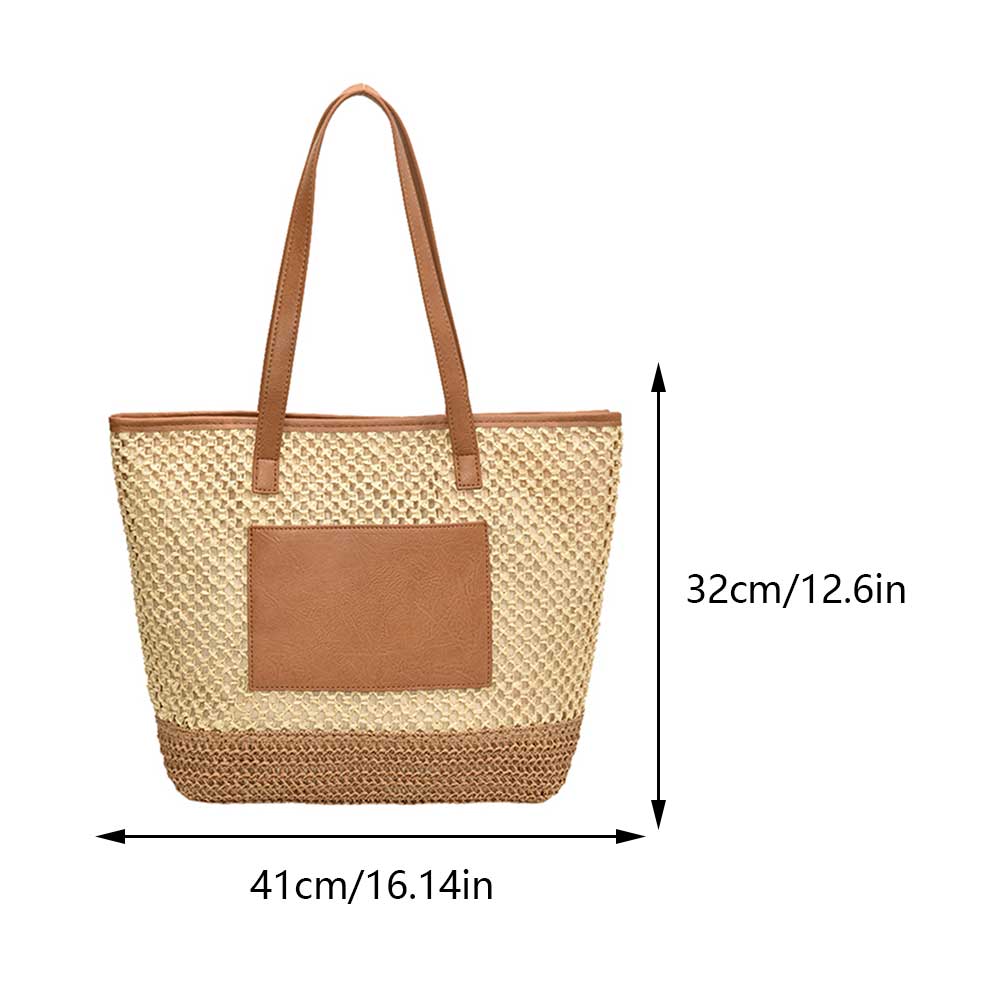 thumbnail image 2 of Bolso Playa Ganchillo Paja para Mujer Verano Bohemio PU Con Retales (Beige), 2 of 2