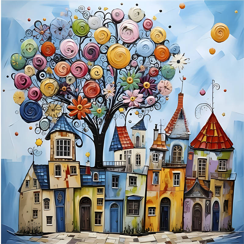 thumbnail image 2 of Resina Diamante Serie Paisaje Casa Color Abstracto 40*40CM Likrtyny, 2 of 2