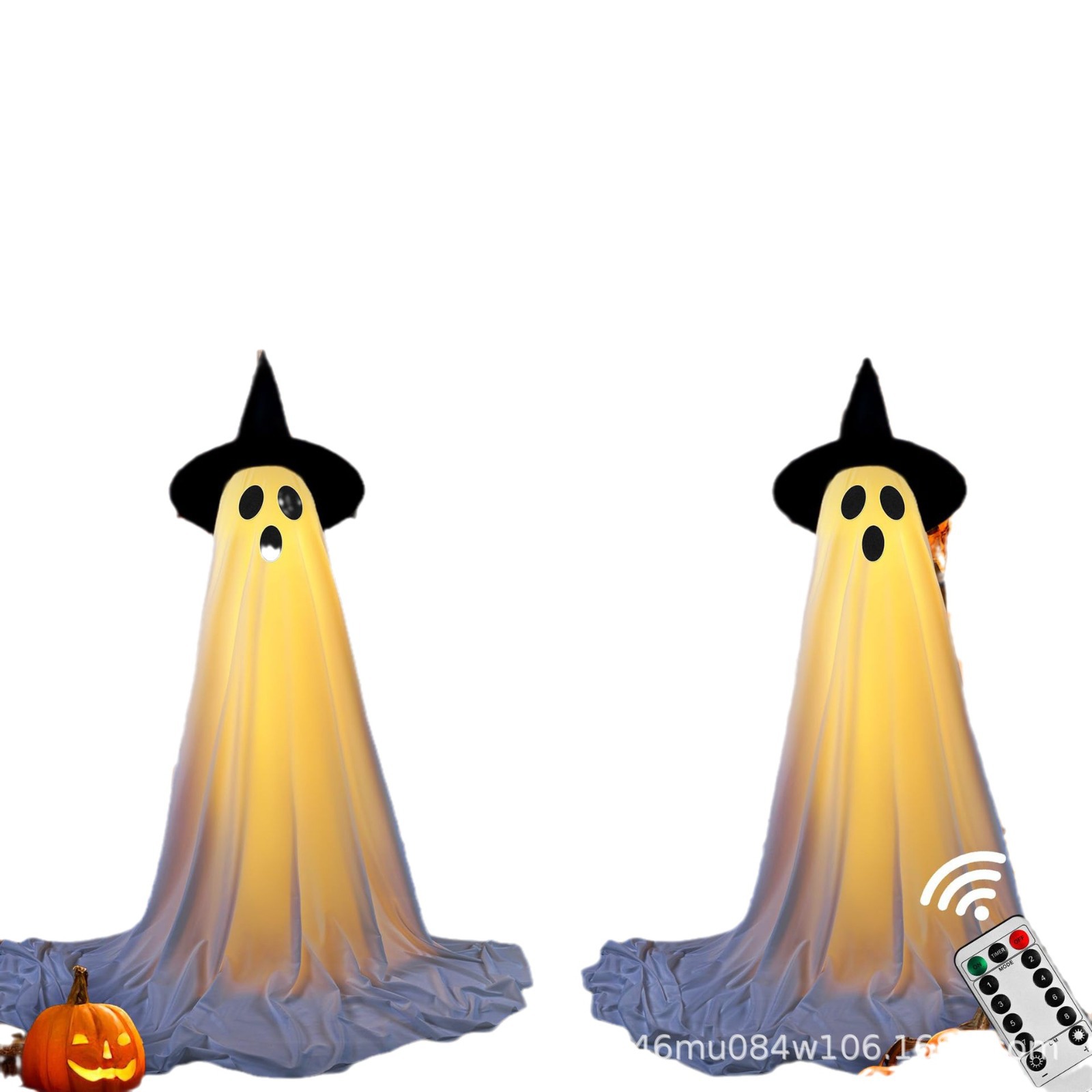 thumbnail image 2 of Fantasma Brillante Likrtyny para Porche Delantero Decoraciones Halloween Poste Telescópico 2 Metros Paquete 2 Con Control Remoto Sombrero, 2 of 2