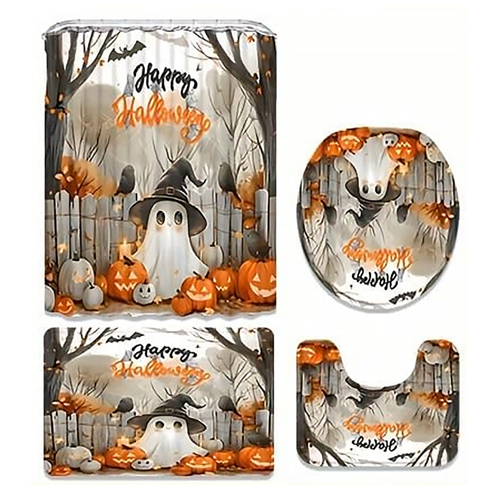 thumbnail image 3 of Cortina Ducha Lindo Dibujos Animados Fantasmas Set Halloween Lavable Baño Poliéster Tela Bañera Con Ganchos para, 3 of 10
