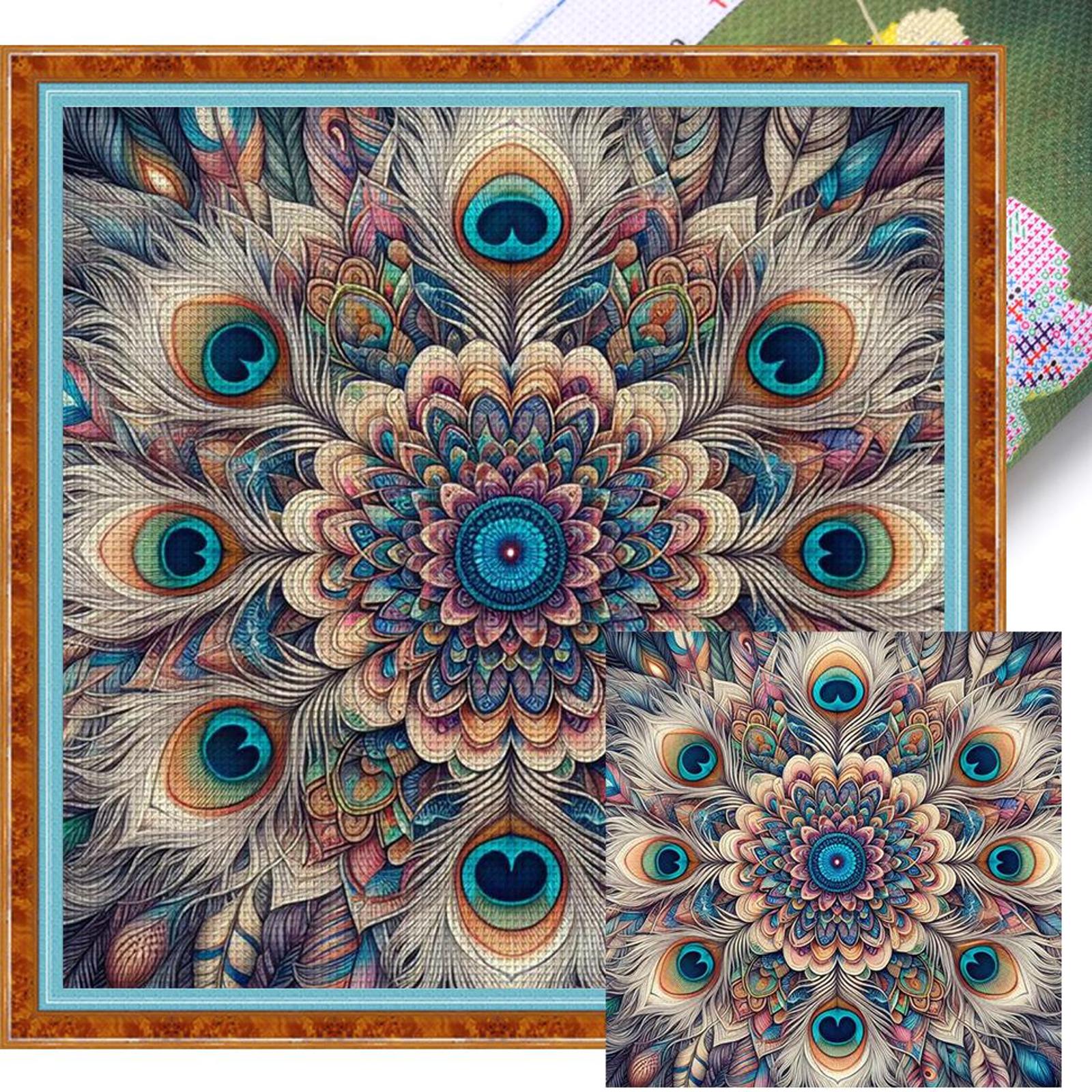 thumbnail image 1 of Kit Punto Cruz Plumas Impresas Hilo Algodón Ecológico Bordado 11CT 50x50cm, 1 of 10