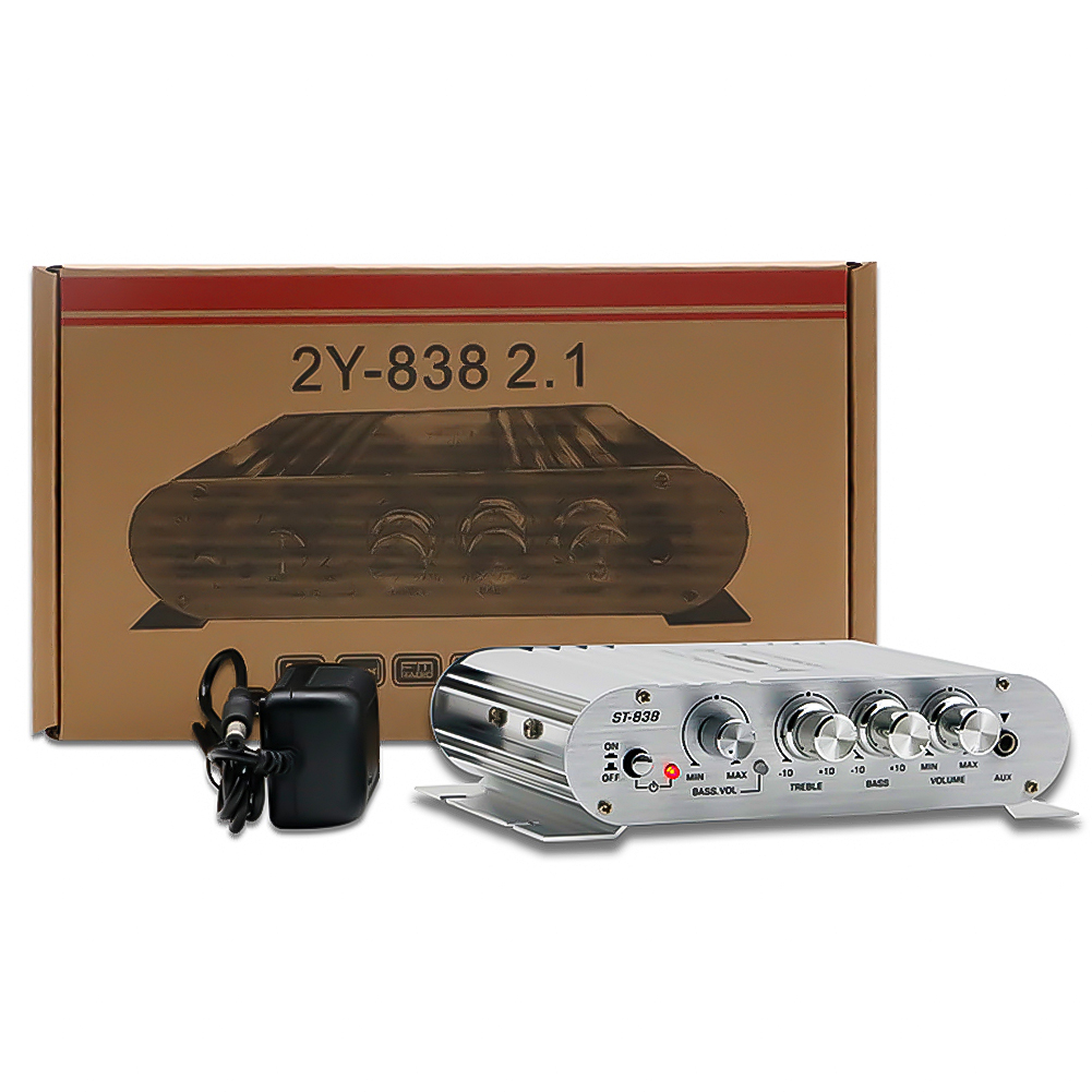 thumbnail image 3 of Amplificador potencia ST-838 HiFi 2 1 canales subwoofer 80W x para el y coche (plateado), 3 of 6