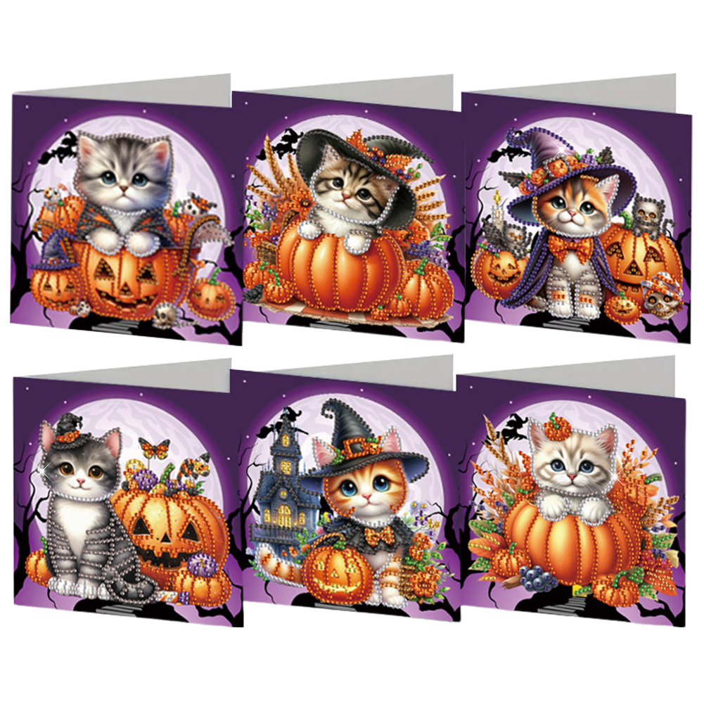 thumbnail image 4 of Tarjeta Artesanal Gato Halloween Dibujo Diamante 6 Uds. (IHK001), 4 of 7