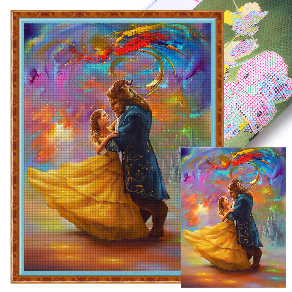 thumbnail image 1 of Hilo Algodón Ecológico Bordado Punto Cruz Con La Bella Y Bestia 11CT 45x60cm, 1 of 9