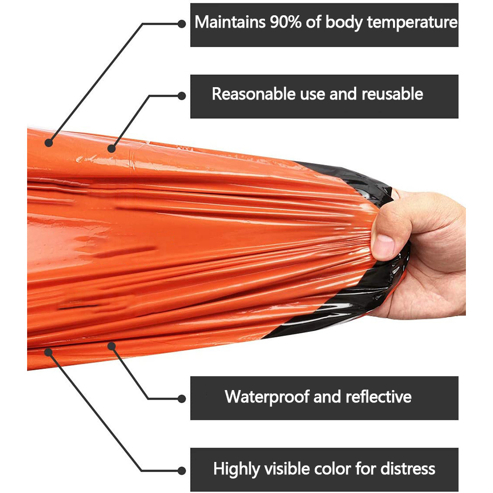 thumbnail image 2 of Saco Dormir Emergencia Impermeable Térmico Bivy para Acampar Al Aire Libre Senderismo (3 Piezas Con Almacenamiento) Naranja, 2 of 2
