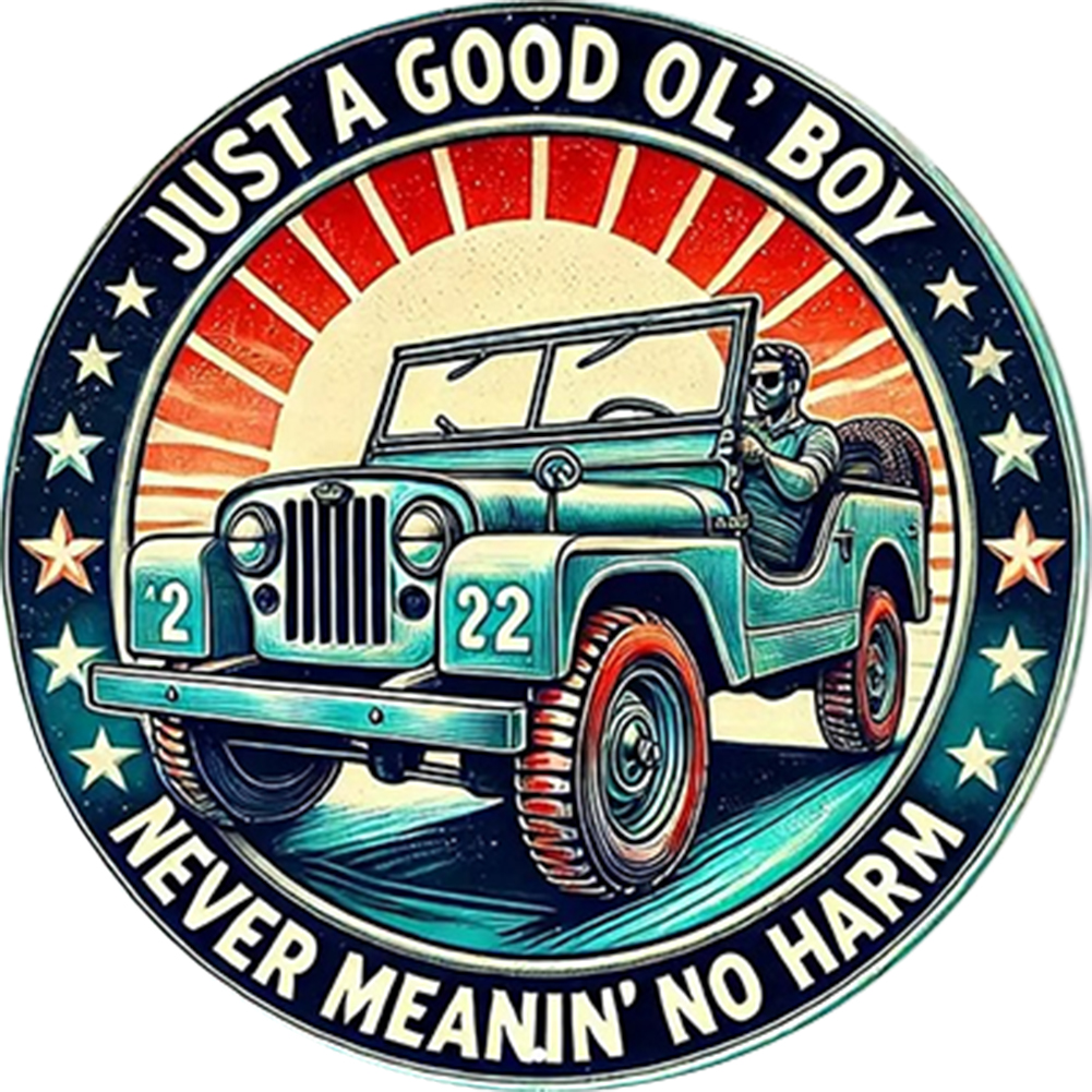thumbnail image 2 of Vintage Metal Hombre Conduciendo Un Coche Hojalata Pintura Hierro Pared 30x30cm, 2 of 10