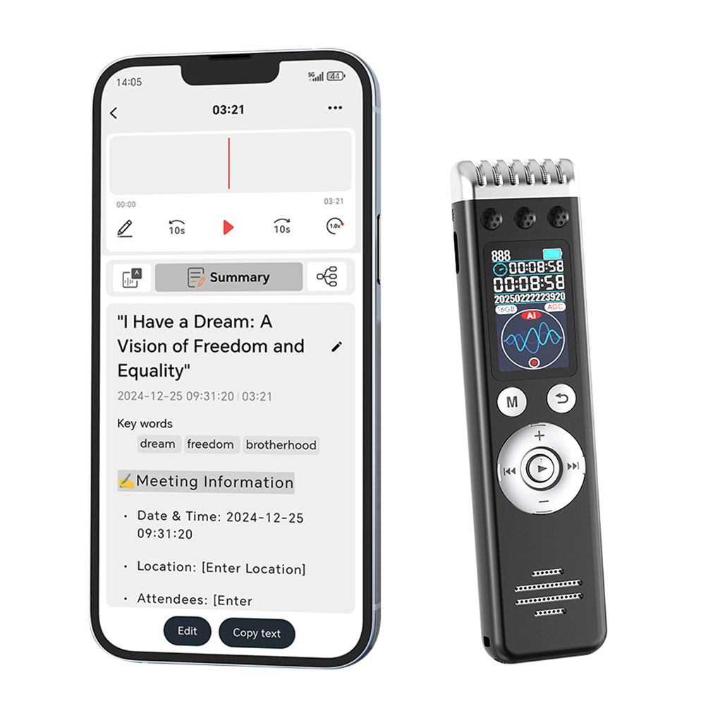 thumbnail image 4 of Bt 5.3 AI Voice Recorder Con Transcripción A Texto para Conferencias Reuniones (8 GB), 4 of 10
