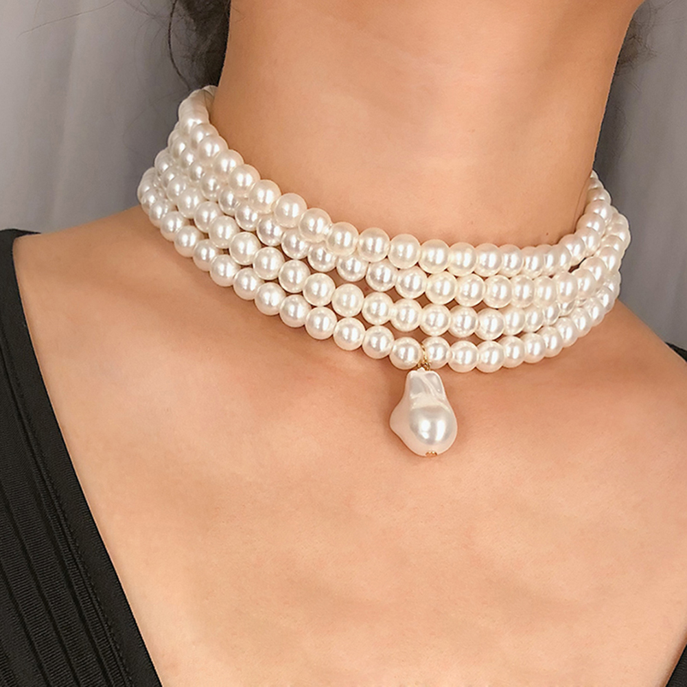 thumbnail image 4 of Collar de Perlas Múltiples Capas Ygjytge Bohemio Gargantilla Playa Estilo 1, 4 of 10