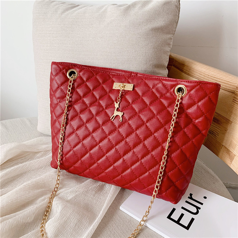 thumbnail image 4 of Bolso Mujer Btafrte Con Ciervo Cadena Rombos Bandolera Portátil Sencillo Versátil Rojo, 4 of 9