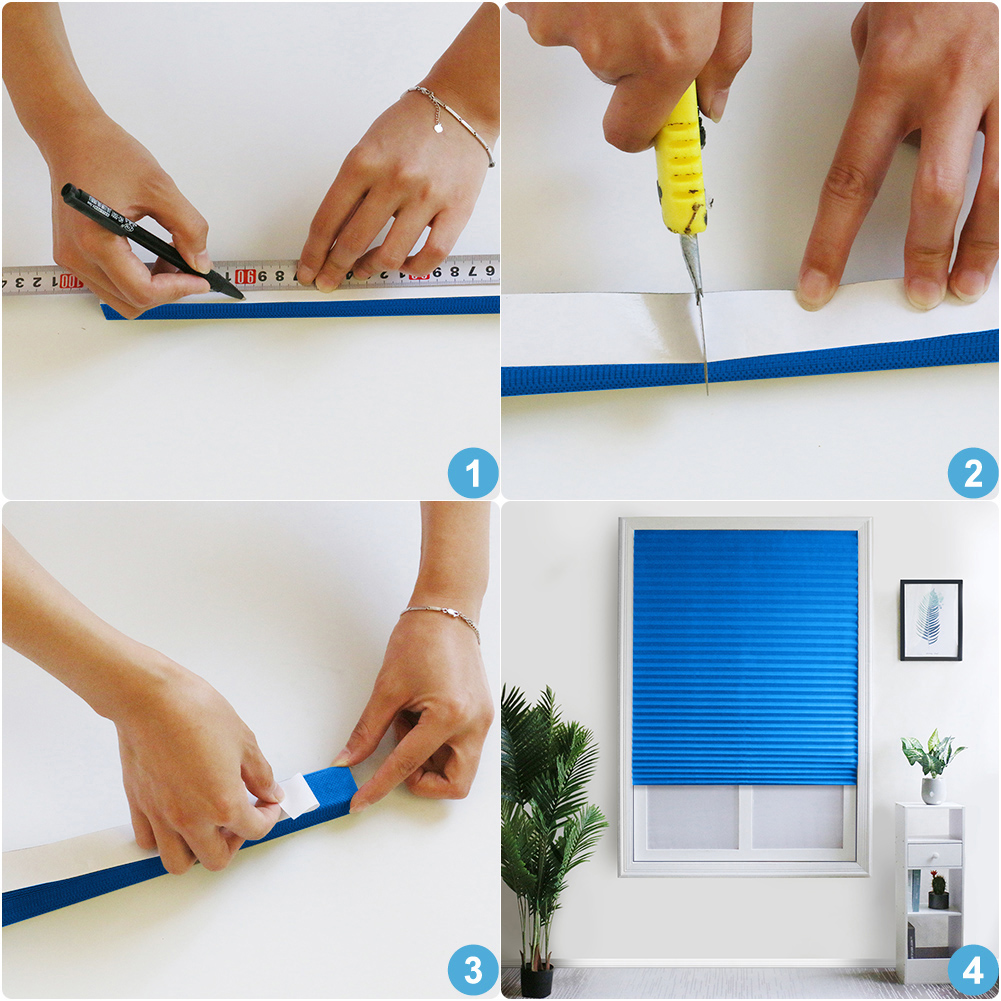 thumbnail image 3 of Btafrte Persianas Plisadas Autoadhesivas Cortinas Opacas Media Ventana Azul (90x180cm), 3 of 10