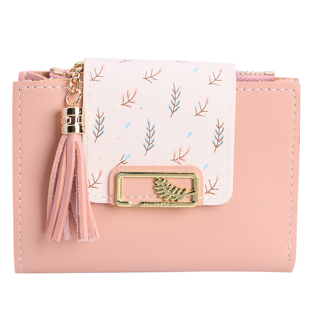 thumbnail image 3 of Cartera Corta Con Borlas para Mujer Bolso Mano Cuero para Tarjetas Monedero para Mujer (rosa Claro), 3 of 10