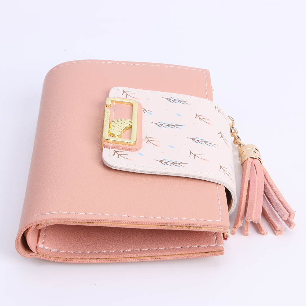 thumbnail image 4 of Cartera Corta Con Borlas para Mujer Bolso Mano Cuero para Tarjetas Monedero para Mujer (rosa Claro), 4 of 10