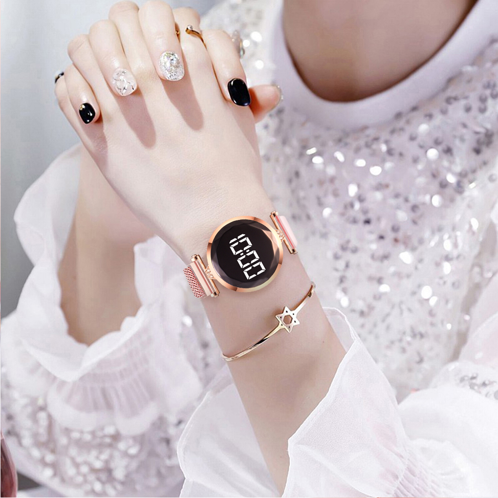 thumbnail image 5 of Reloj Cuarzo Con Correa Malla para Mujer Pulsera Aleación Hebilla Magnética Digital LED Regalos, 5 of 10