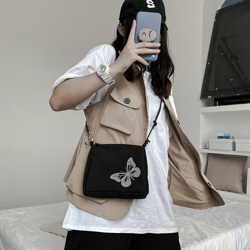 thumbnail image 5 of Bolso Hombro Pequeño Tela Oxford Reflectante Mariposa para Mujer La Calle (negro), 5 of 10
