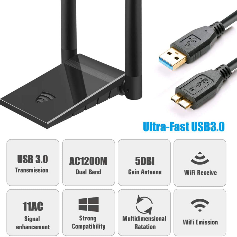 thumbnail image 3 of Btafrte Adaptador USB 3.0 AC1200 Tarjeta Red Inalámbrica Doble Banda para Computadora PC, 3 of 10