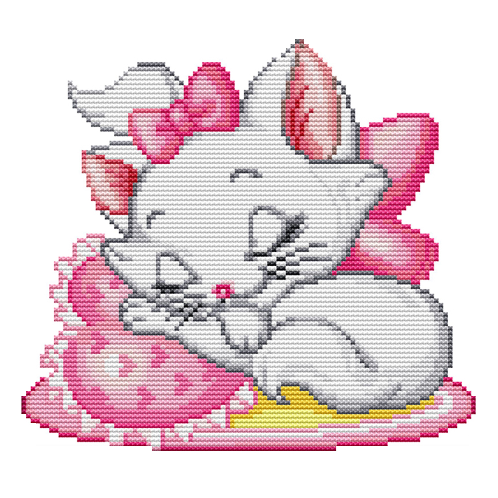 thumbnail image 2 of (K275 2) Hilo Algodón Ecológico 14CT Impresión 2 Hebras 25 × 21 Cm Gato Rosa (2) (impreso) Serie Dibujos Animados en Punto Cruz Tela Hecha A Mano Kit Bordado Diy (instrucciones en Inglés), 2 of 10