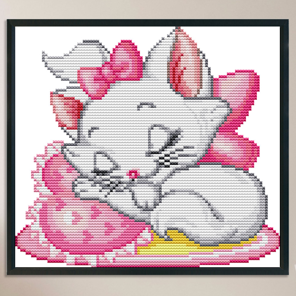 thumbnail image 4 of (K275 2) Hilo Algodón Ecológico 14CT Impresión 2 Hebras 25 × 21 Cm Gato Rosa (2) (impreso) Serie Dibujos Animados en Punto Cruz Tela Hecha A Mano Kit Bordado Diy (instrucciones en Inglés), 4 of 10