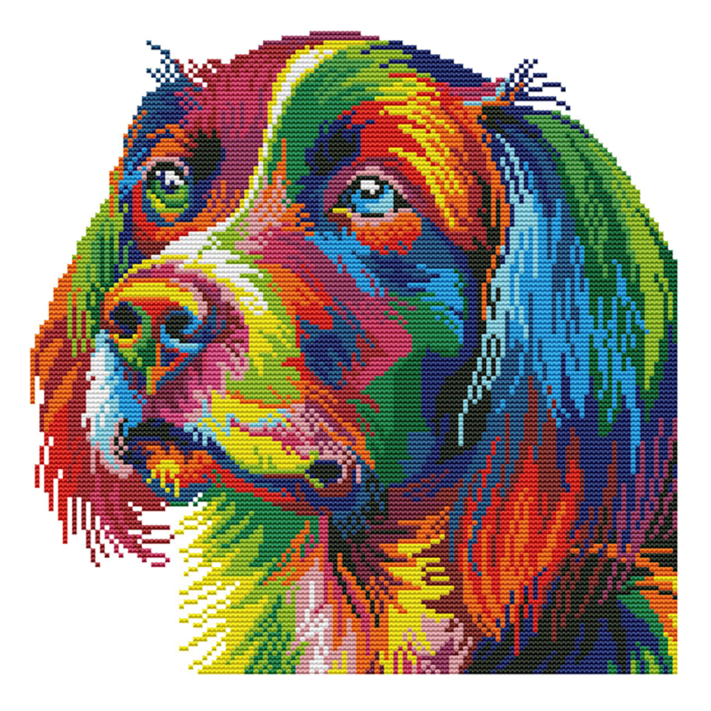 thumbnail image 2 of (DA124) Hilo Algodón Ecológico 14CT Impresión 2 Hebras 34 × 34 CM Perro Arcoíris (impresión) Serie en Punto Cruz Kit Bordado Diy Tela Hecha A Mano (instrucciones en Inglés), 2 of 10