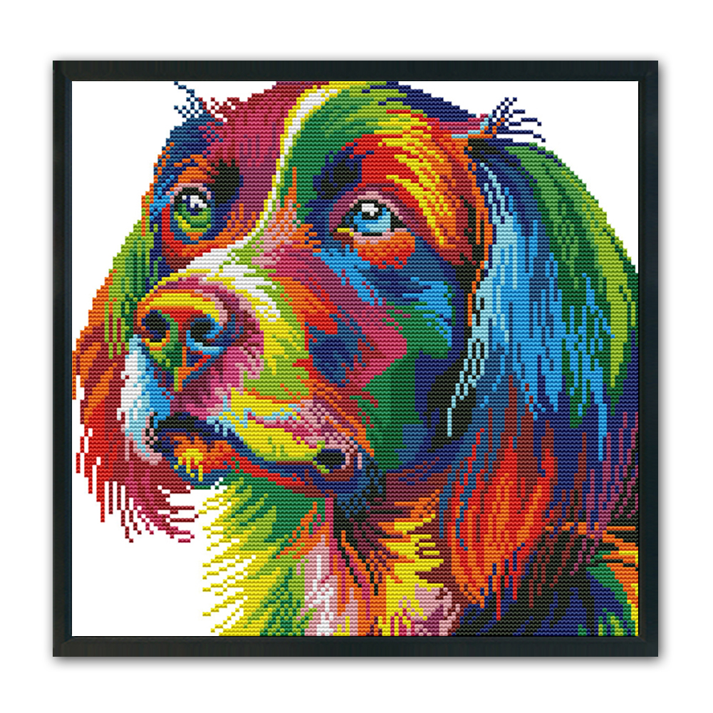 thumbnail image 4 of (DA124) Hilo Algodón Ecológico 14CT Impresión 2 Hebras 34 × 34 CM Perro Arcoíris (impresión) Serie en Punto Cruz Kit Bordado Diy Tela Hecha A Mano (instrucciones en Inglés), 4 of 10